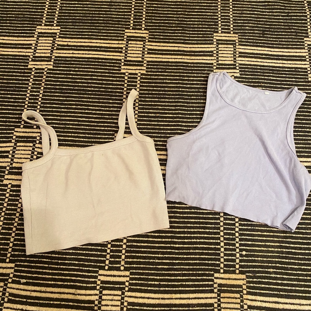 2 blue tank tops